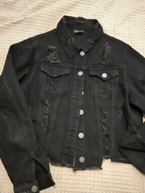 City Chic Black Distressed Denim Jacket